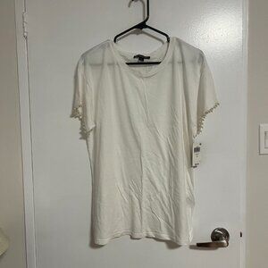 NWT INC International Concepts White Top with Pearl Sleeve